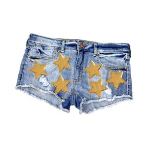 Denim Shorts With Sequined Star Patches